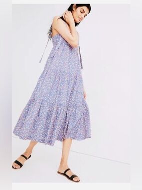 Madewell Floral Tie-Shoulder Tiered Midi Dress